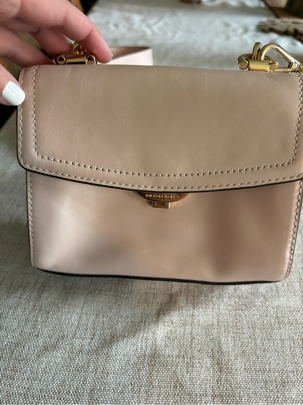 Michael Kors Blush Leather Shoulder Bag with Gold Hardware
